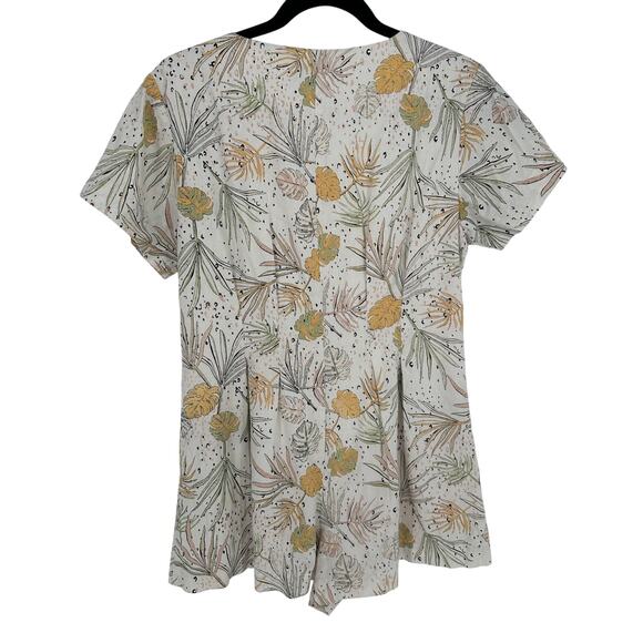 MINKPINK Wild Coast Romper White Yellow Green Floral V-Neck Bohemian Casual M - Picture 3 of 9